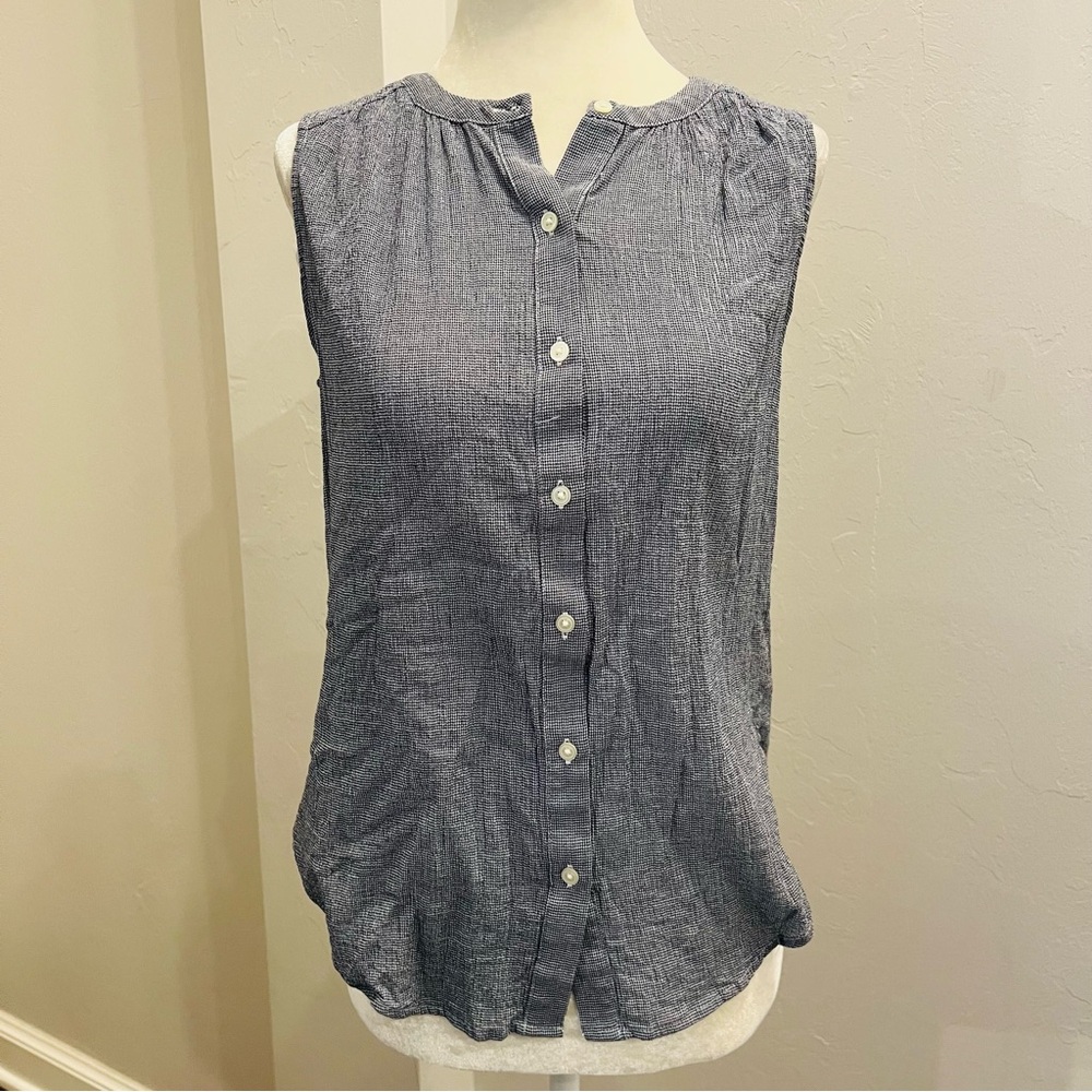 Liz Claiborne Women’s Short Sleeve Button Up Blouse Black White Stretch S (A0127
